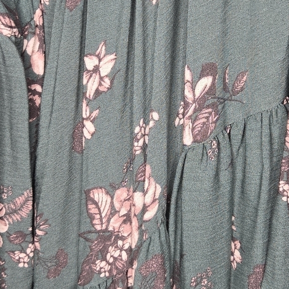 JADE by JANE Women's V Neck Bohemian Floral Blouse Green Pink Size XL - Picture 4 of 6